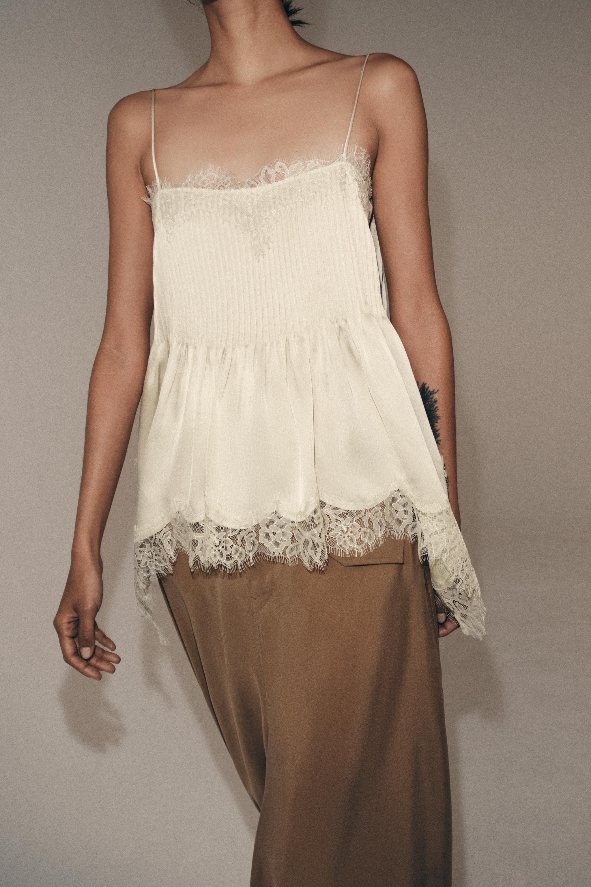 ZW COLLECTION LACE-TRIMMED CAMISOLE TOP | Zara UK