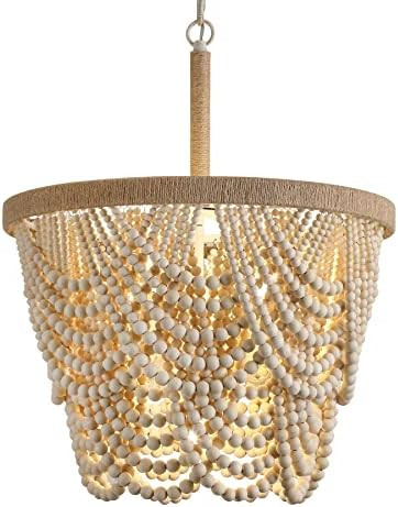 Q&S Boho Wood Beaded Chandelier,Farmhouse Coastal Large Bohemia 5 Lights for Dining Room Kitchen ... | Amazon (CA)