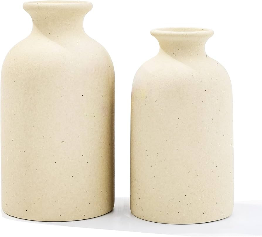Beige Ceramic vases Home Decor 2pcs Small vase Set Boho vase Modern Farmhouse Decor (Beige Spot) | Amazon (CA)