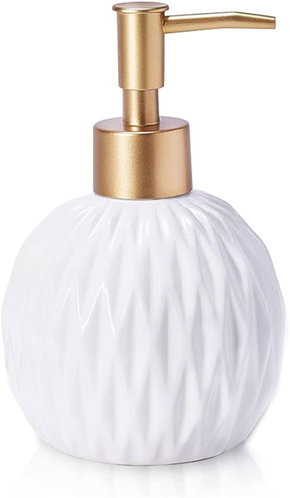 Ceramics Gold Soap Dispenser for Bathroom, Round Soap Dispenser with Delicate Embossed Rhombus De... | Amazon (US)