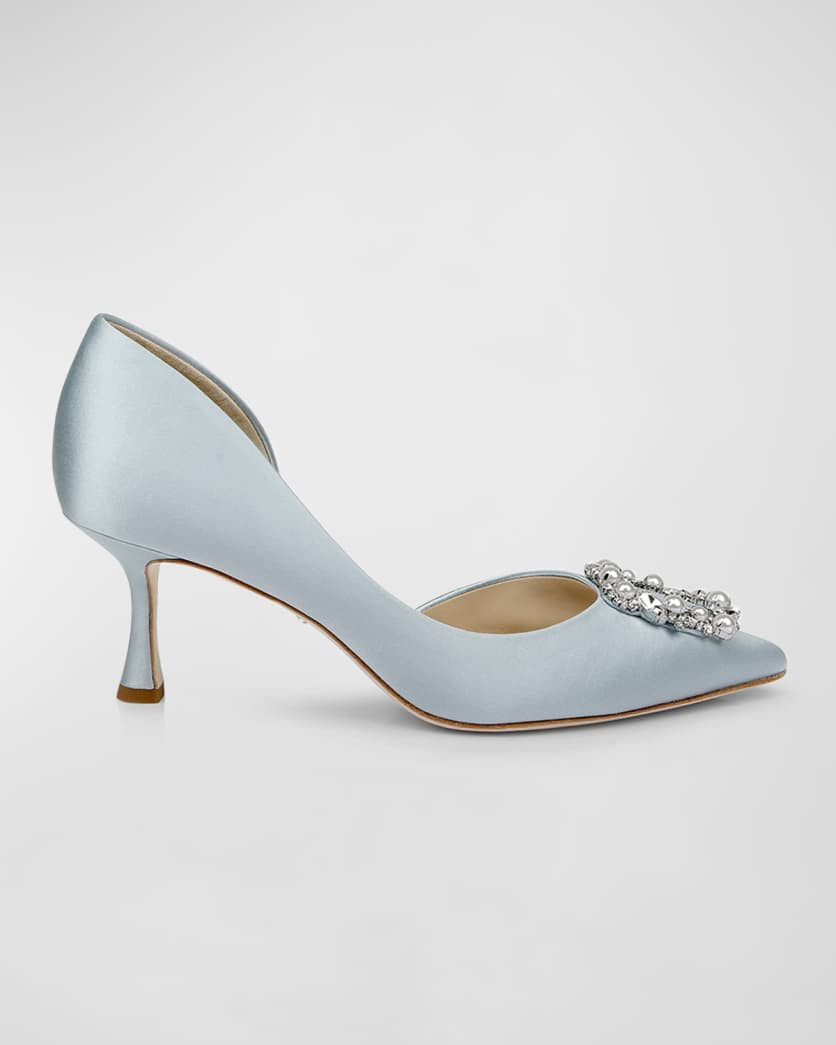 Fabia Embellished Buckle Satin Pumps | Neiman Marcus