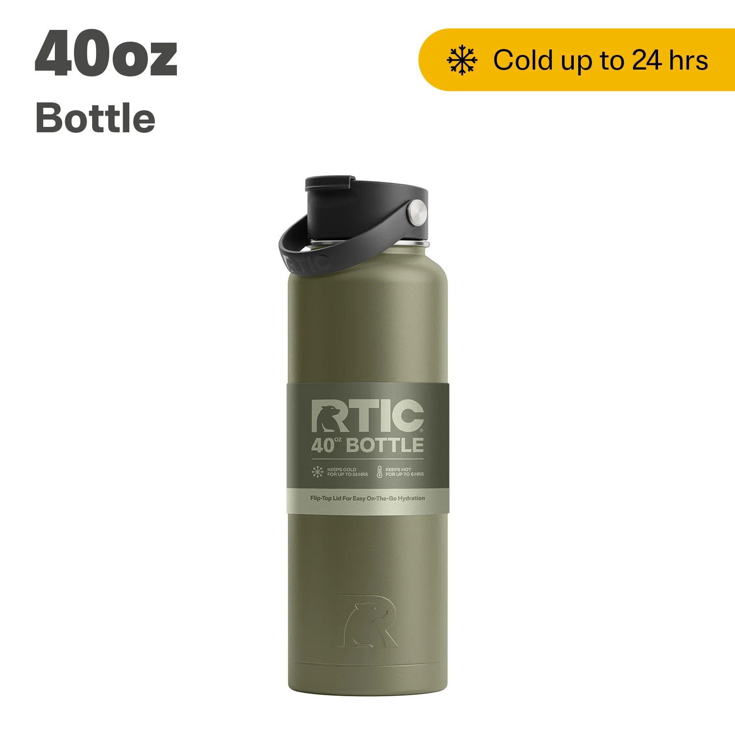 RTIC 40 oz Stainless Steel Insulated Bottle, Wide Mouth Multi-Use Lid, Olive | Walmart (US)