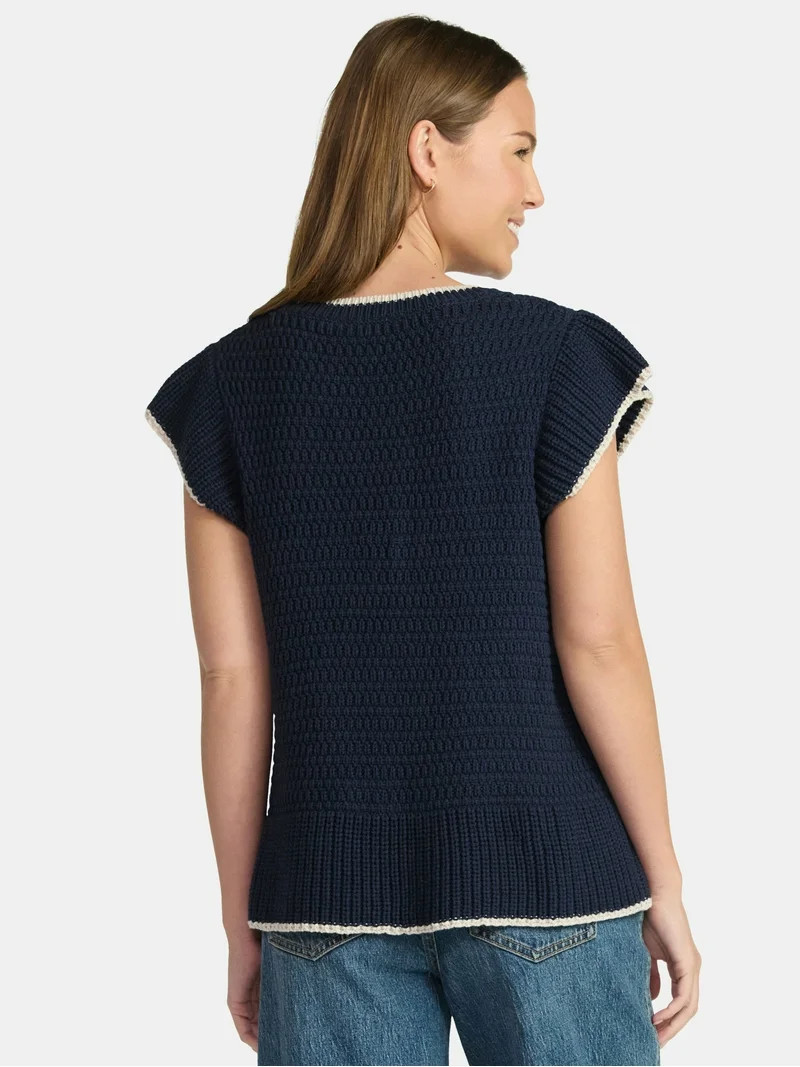 Time and Tru Women's Flutter Sleeve Sweater, Lightweight, Sizes XS-XXXL | Walmart (US)