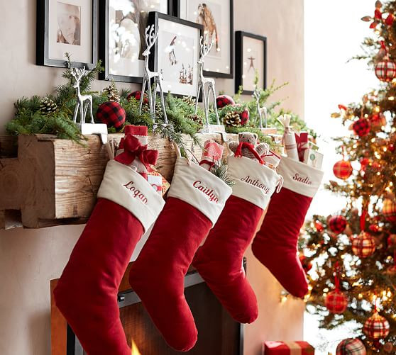 Classic Velvet Personalized Stockings - Red with Ivory Cuff | Pottery Barn (US)