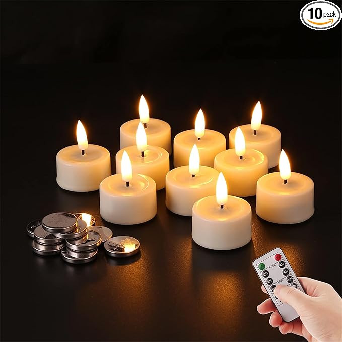Ivory Real Wax Flameless Tealights with Remote Batteries, Flickering LED Votive Candles Set of 10 | Amazon (US)