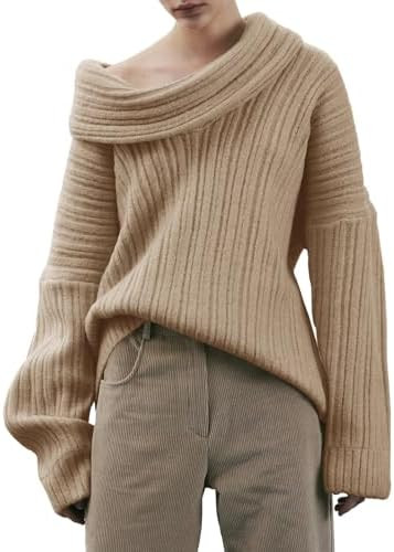 Saodimallsu Womens Off The Shoulder Sweater Top Oversized Fall Batwing Boat Neck Knit Sexy Casual... | Amazon (US)