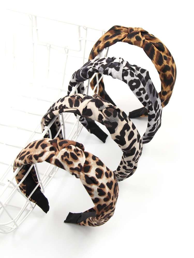 4pcs Leopard Tie Hair Hoop | SHEIN