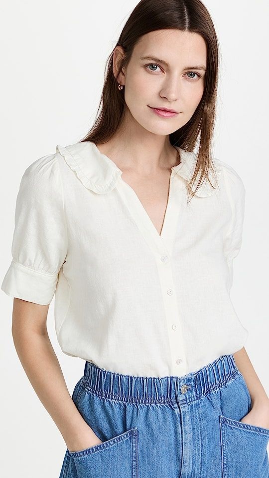 Linen-Blend Peter Pan Collar Shirt | Shopbop