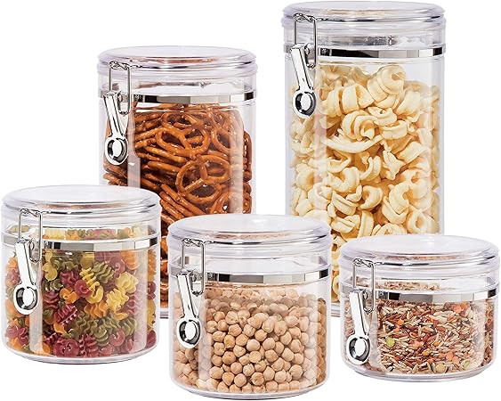Oggi 5pc Clear Canister Set with Clamp Lids Airtight Containers in Sizes Ideal for Kitchen & Pant... | Amazon (US)