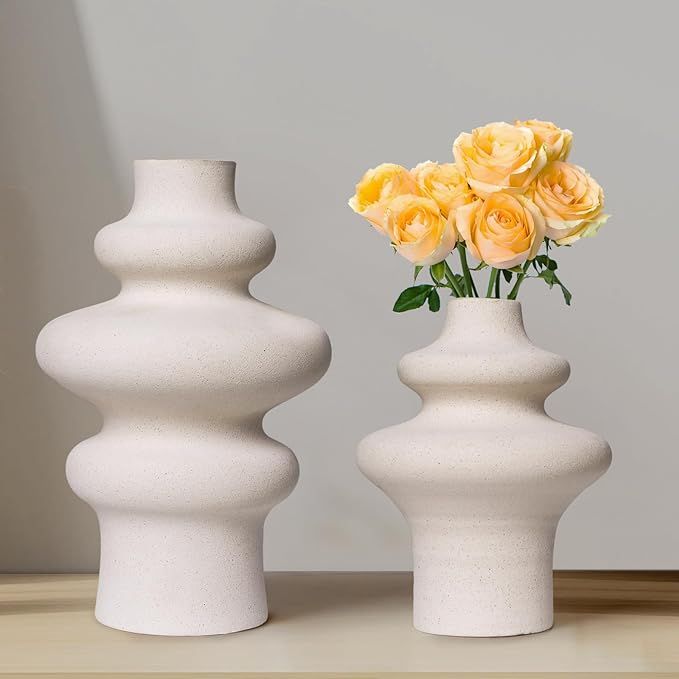 Ceramic Vase Set of 2- Pampas Ceramic Vase White Flower Vases, Modern Home Decor Boho Vase - for ... | Amazon (US)