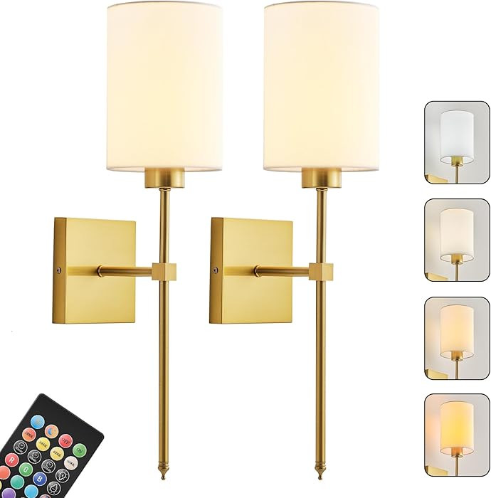 Battery Operated Wall Sconce Set of Two, Wireless Rechargeable Wall Light with Remote Control, Di... | Amazon (US)