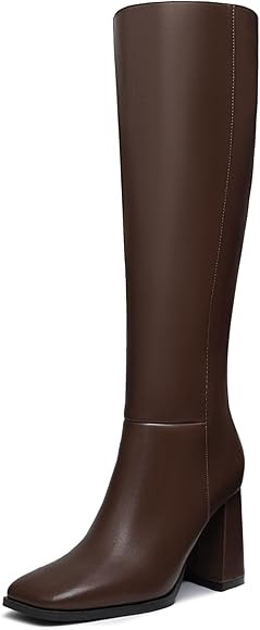 Athlefit Women's Knee High Boots Fashion Chunky Heel Square Toe Tall Boots Side Zipper Long Boots | Amazon (US)