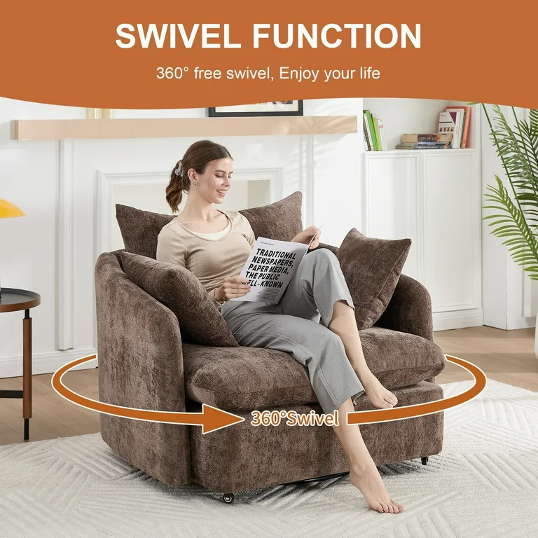LITVZ 360 Degree Swivel Accent Chair Oversized, 37.4 inch Extra Wide Barrel Swivel Chairs with De... | Walmart (US)