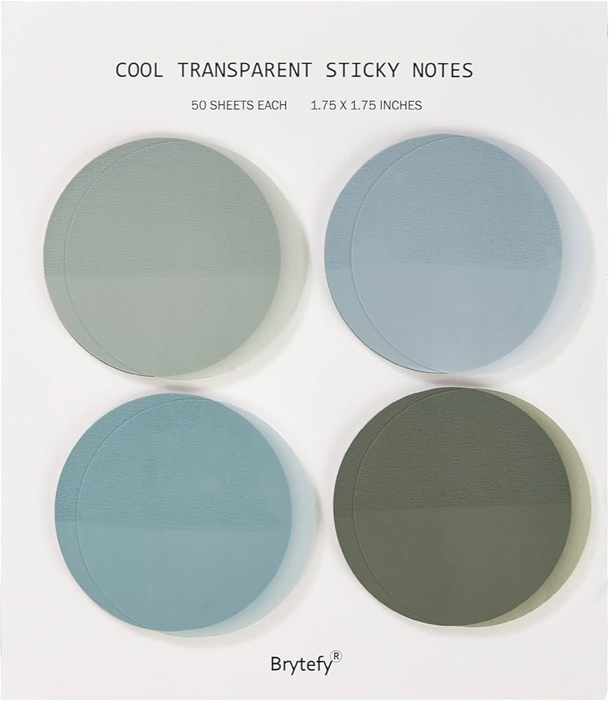 BRYTEFY Cute Round Transparent Sticky Notes, Set of 4 Circle Clear Sticky Tabs, Translucent Page ... | Amazon (US)