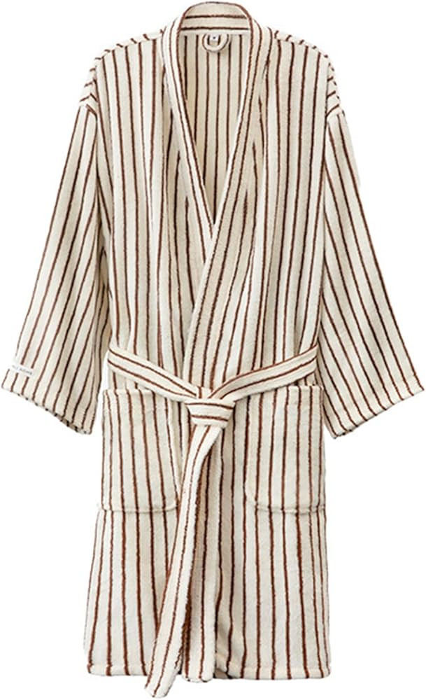 Striped Terry Cloth Robe for Women Men, Soft Cotton Towel Kimono Bathrobe with Pockets, Knee-Leng... | Amazon (US)