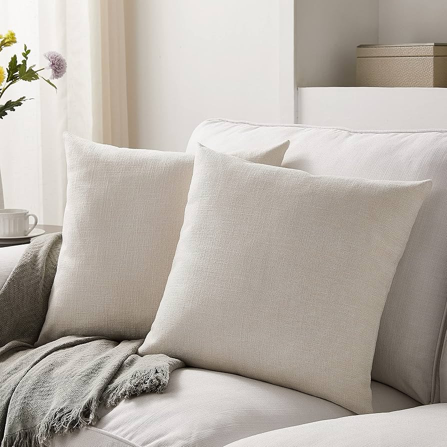Meekio Set of 2 Ivory Pillow Covers 18 x 18 Inch Farmhouse Boho Decorative Throw Pillow Covers Li... | Amazon (US)