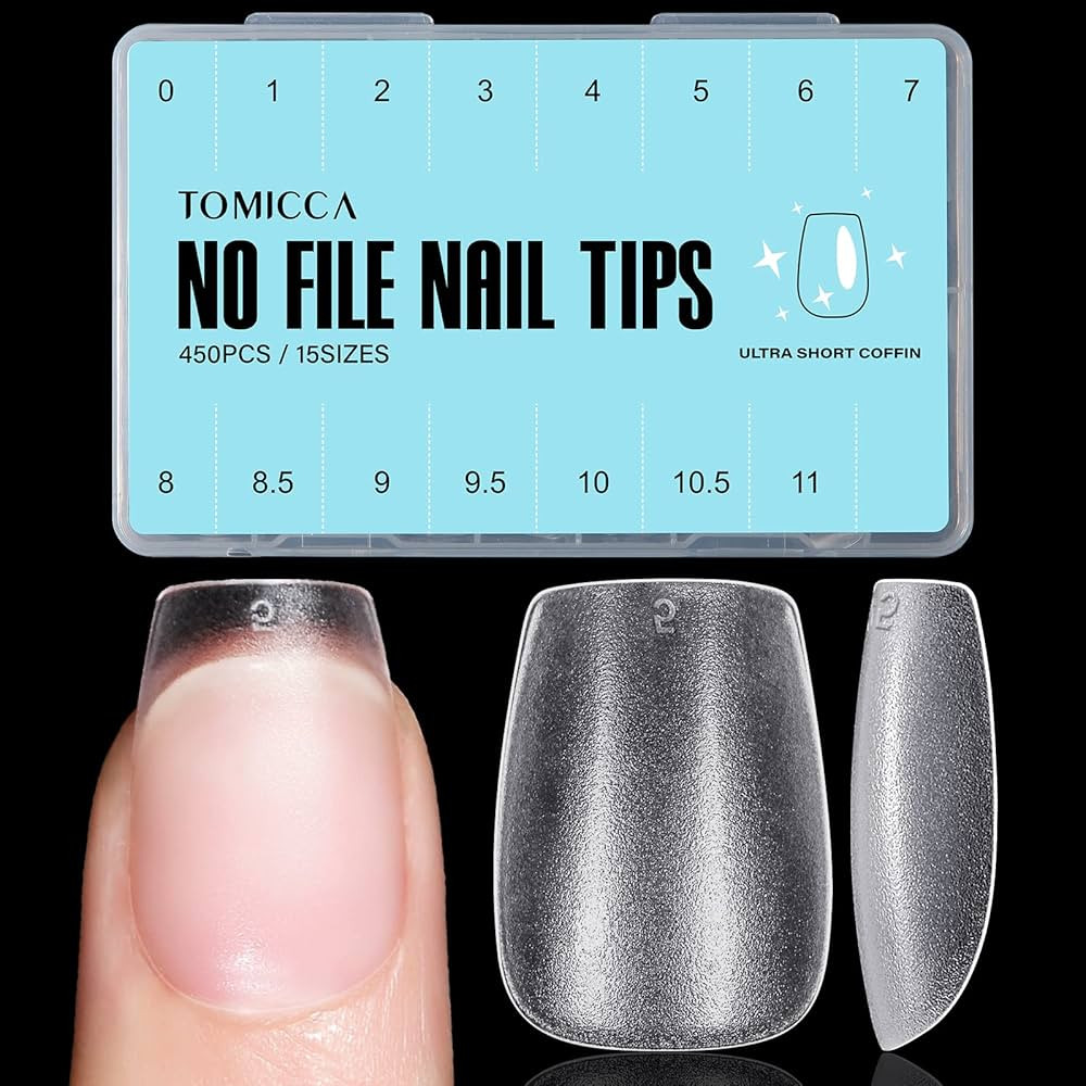 TOMICCA Extra Short Coffin Nail Tips - 450Pcs Full Cover, Soft Acrylic Fake Gel Nail Tips for Nai... | Amazon (US)
