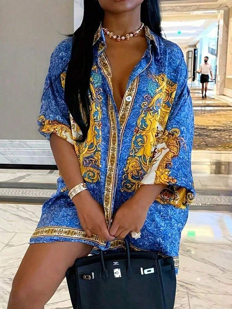 Plus Size Casual Loose Barock Print Blouse  | SHEIN