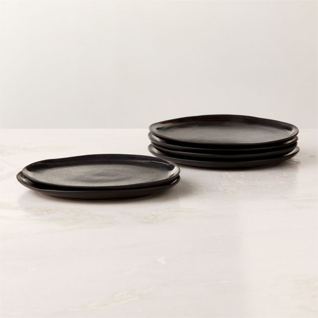 Hyacinth Black Salad Plates with Reactive Glaze Set of 6 | CB2
