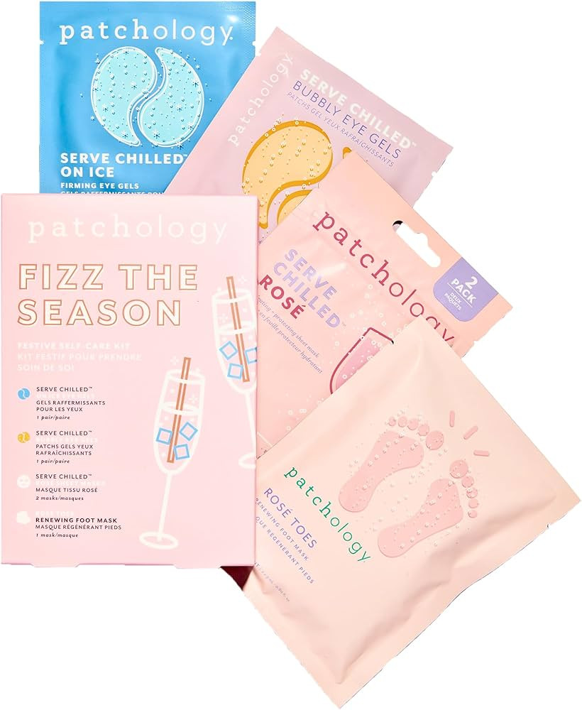 Patchology Holiday Skin Care Kit with Rosé Pedicure Foot Spa Mask, firming and brightening under... | Amazon (US)