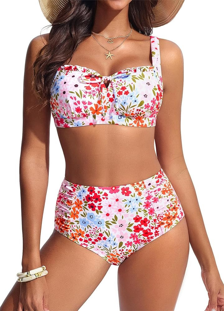 Hanna Nikole Modest Swimsuits for Women 2026, High Waisted Bikini Sets Tummy Control, Tie Cut-Out... | Amazon (US)