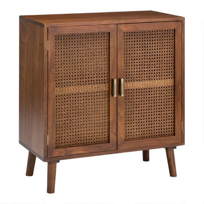 Cherry and Rattan Cane Helmer Storage Cabinet | World Market