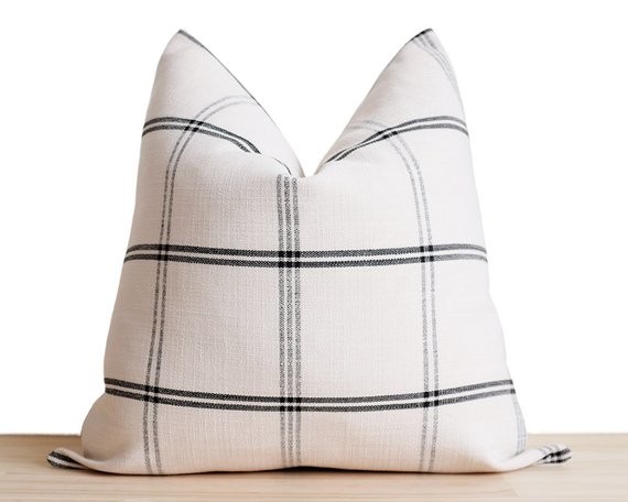 Windowpane Pillow Cover | Beige and Charcoal | Modern Farmhouse Collection  | 'Westmoreland' | Etsy (US)
