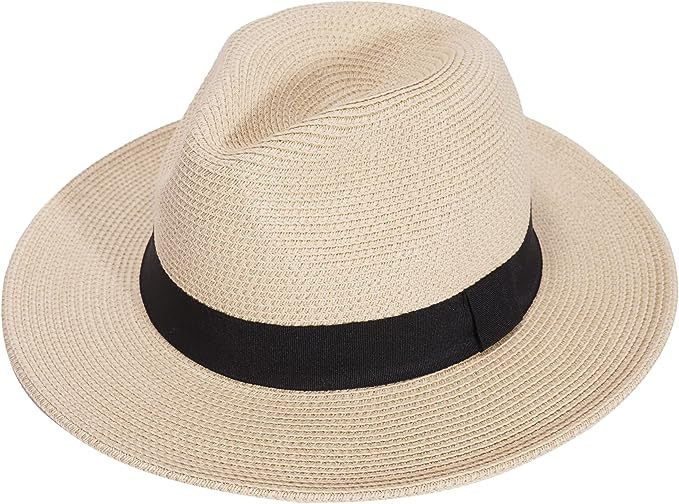 Joywant Womens Straw Fedora Beach Sun Hat, Packable Wide Brim Panama Hat for Women UV UPF50+ Summ... | Amazon (US)