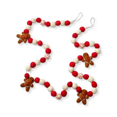 tag 72-inch Gingerbread Men Figures Red White Accent Balls Wool Felt Garland Doorway Tabletop Wal... | Target