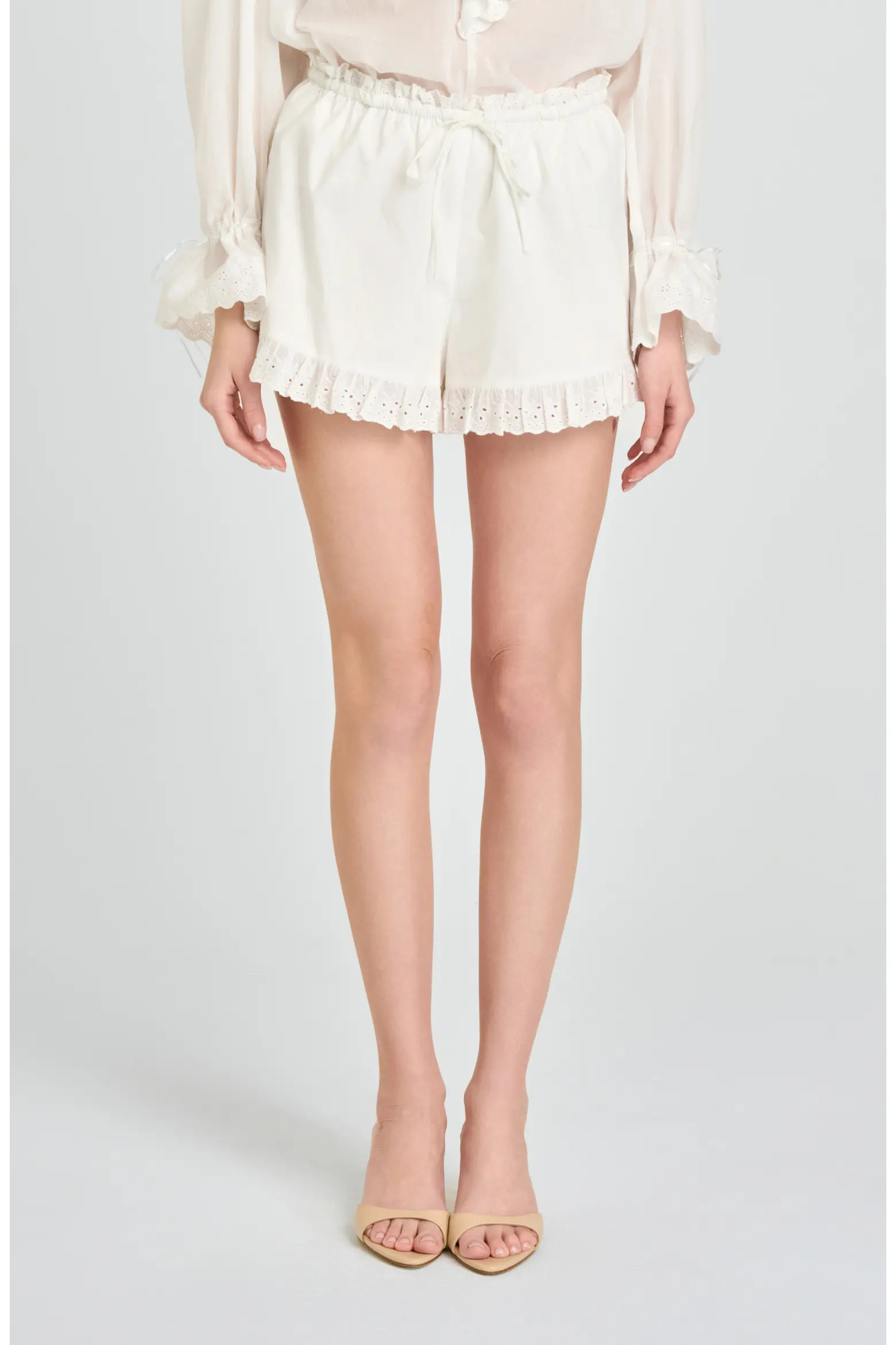 Helena Eyelet Ruffle Stretch Cotton Shorts (Women) | Nordstrom | Nordstrom