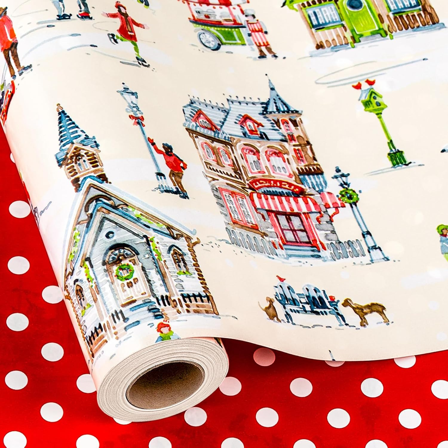 Yarcony Christmas Wrapping Paper Roll, Christmas City Skier Wrapping Paper | Amazon (US)