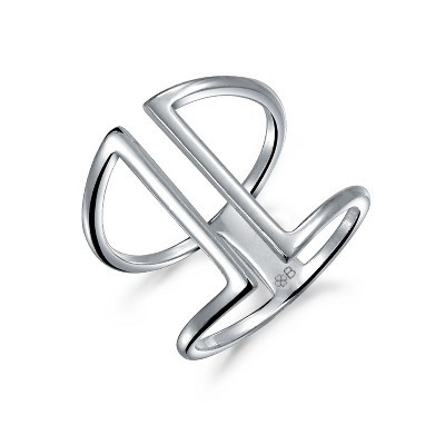 Bling Jewelry Modern Geometric Wide Vertical Bars Band Ring .925 Sterling Silver Adjustable Size - 10 | Target