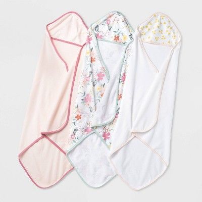 Baby Girls' 3pk Floral Meadow Hooded Towel - Cloud Island™ Pink | Target