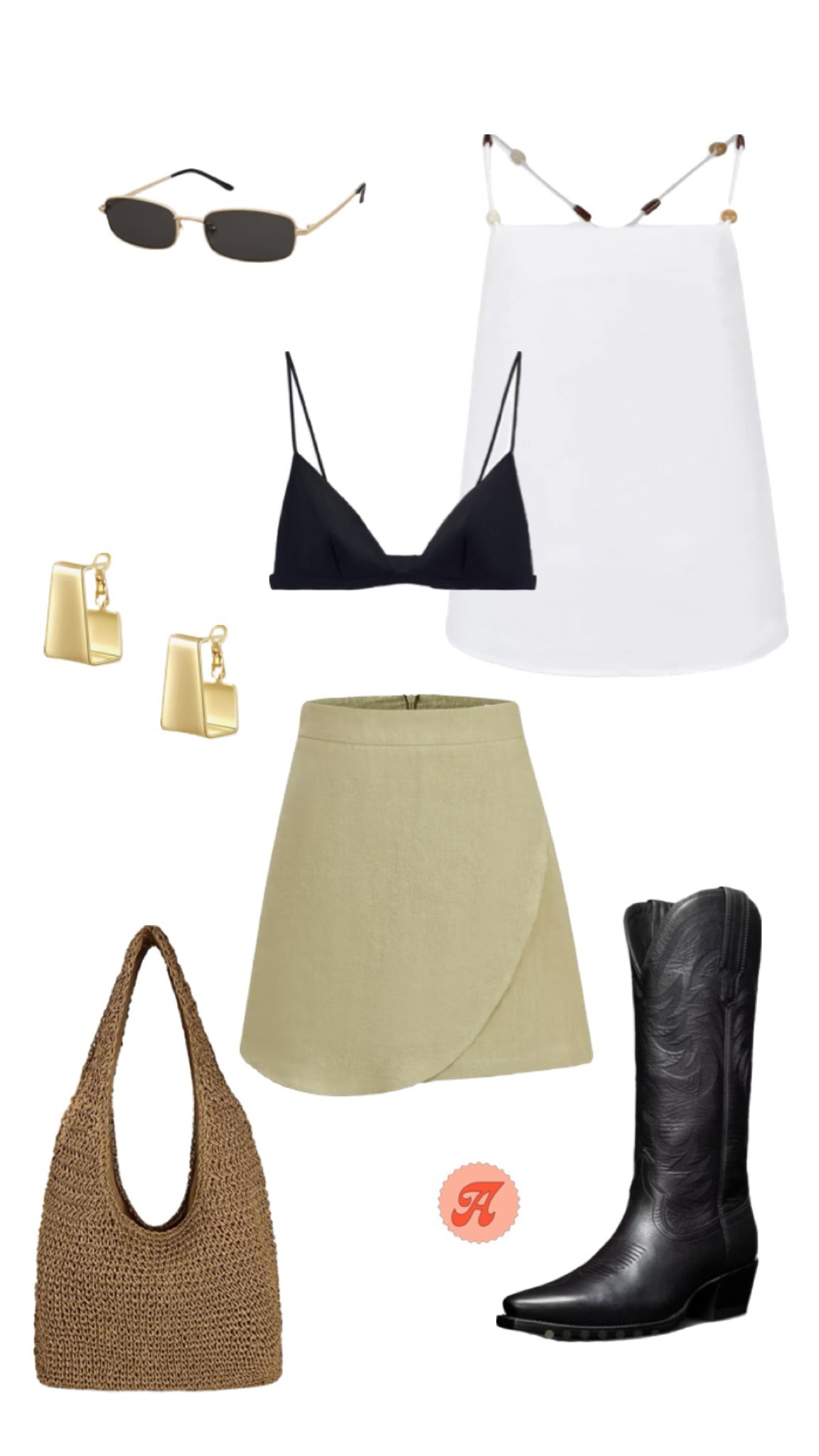 coastal cowgirl vacay outfit ✨🌊

tags: nashville outfit, vacation outfit, beach outfit, coastal cowgirl, boots, skirt, gold jewelry, amazon, beach bag 

#LTKstyletip #LTKunder100 #LTKtravel