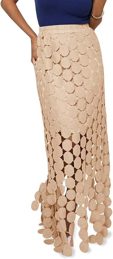 Cicy Bell Womens Hollow Out Maxi Skirts Summer High Waisted Boho Fringe Hem Long Skirt | Amazon (US)