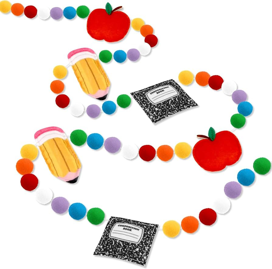Back to School Decorations Felt Pompom Banner Pencil Apples Book Felt Ball Pre-Assembled Hanging ... | Amazon (US)