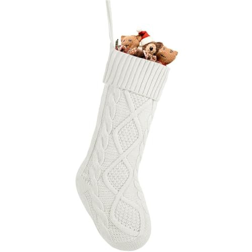 Personalized Christmas Stocking,18 Inches Knit Christmas Stockings,Knit Stockings Christmas,Large Size Cable Knitted Stocking for Gifts and Fireplace Christmas Holiday Party Decoration (White) | Amazon (US)