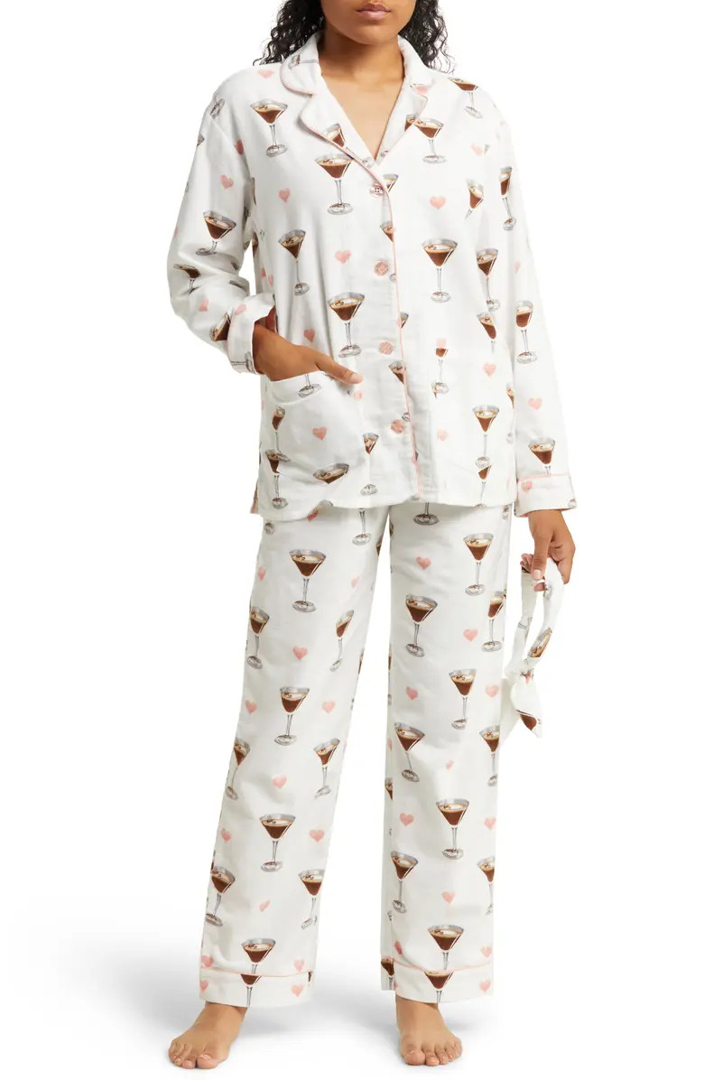 PJ Salvage Long Sleeve Cotton Flannel Pajamas & Headband Set | Nordstrom | Nordstrom