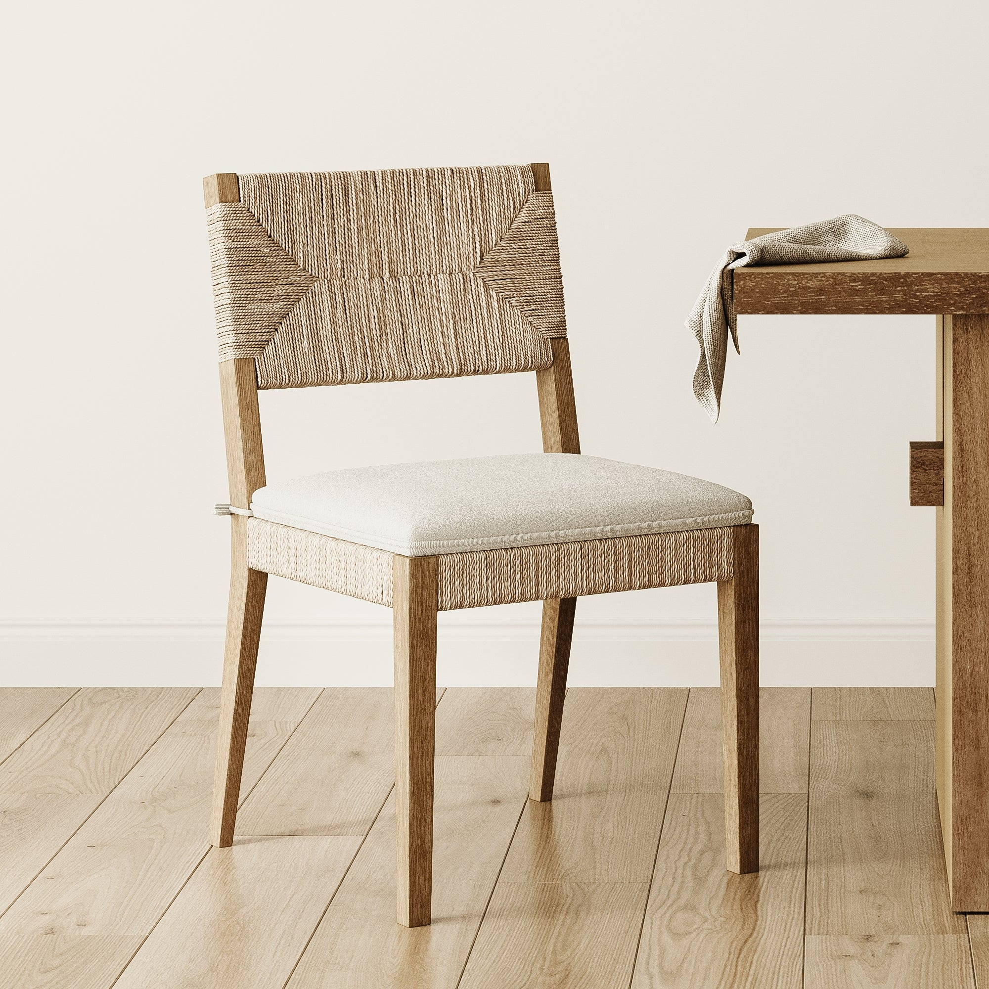 Boucle & Seagrass Dining Chair Light Brown | Nathan James