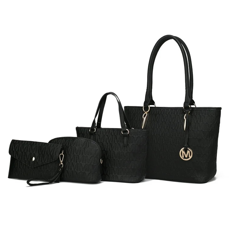 MKF Collection Women's Vegan Leather Tote Bag with accessories, Black, 4-Piece - Walmart.com | Walmart (US)
