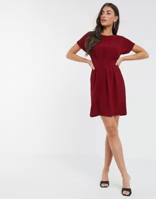 ASOS DESIGN nipped in waist mini dress in red | ASOS (Global)