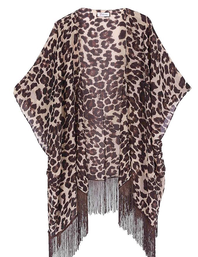 Women's Floral Kimono Cover Up - Lightweight Leopard Chiffon Beachwear for Bikini,Cardigan and Sw... | Amazon (US)