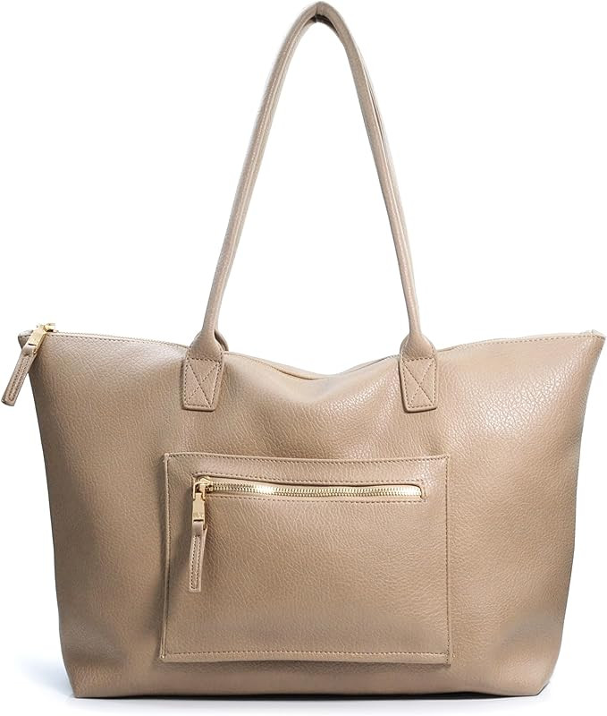 HOXIS Tote Bag for Women with Zipper Vegan Leather Handbag with Trolley Sleeve Travel Weekender C... | Amazon (US)