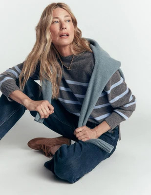 Fay Cashmere Crew Neck Sweater-Charcoal, Blue Stripe | Boden (US)