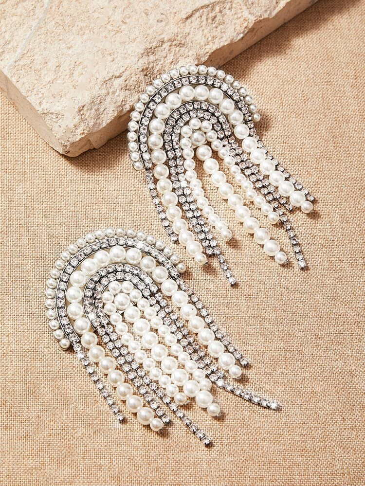 Rhinestone & Faux Pearl Decor Earrings | SHEIN