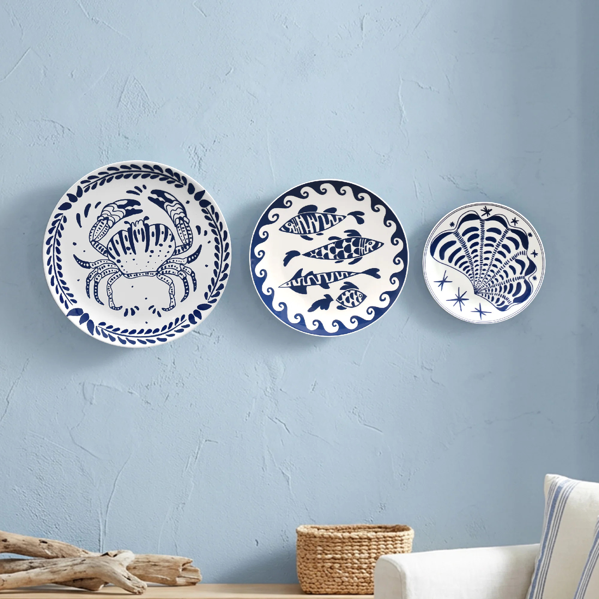 American Art Decor Blue & White Coastal Ceramic Wall Plate Set - 3pc (Set of 3) | Wayfair North America