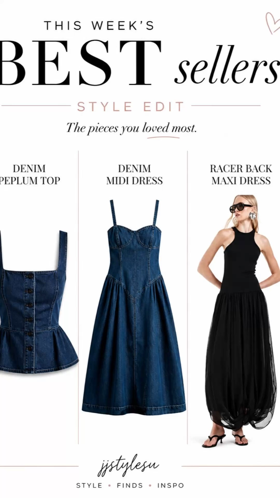 This week’s BEST sellers 🤍 The pieces you loved most — and I can see why. Denim staples + effortless dresses that make getting dressed so easy. ✨

Tap to shop your favorites & save this edit for later. 🛍️✨

#LTKStyle #LTKFinds #BestSellers #StyleEdit #DenimStyle #SummerStyle #FallFashion #EverydayStyle #jjstylesu #40AndOverOutfits

#LTKSeasonal #LTKOver40 #LTKMidsize