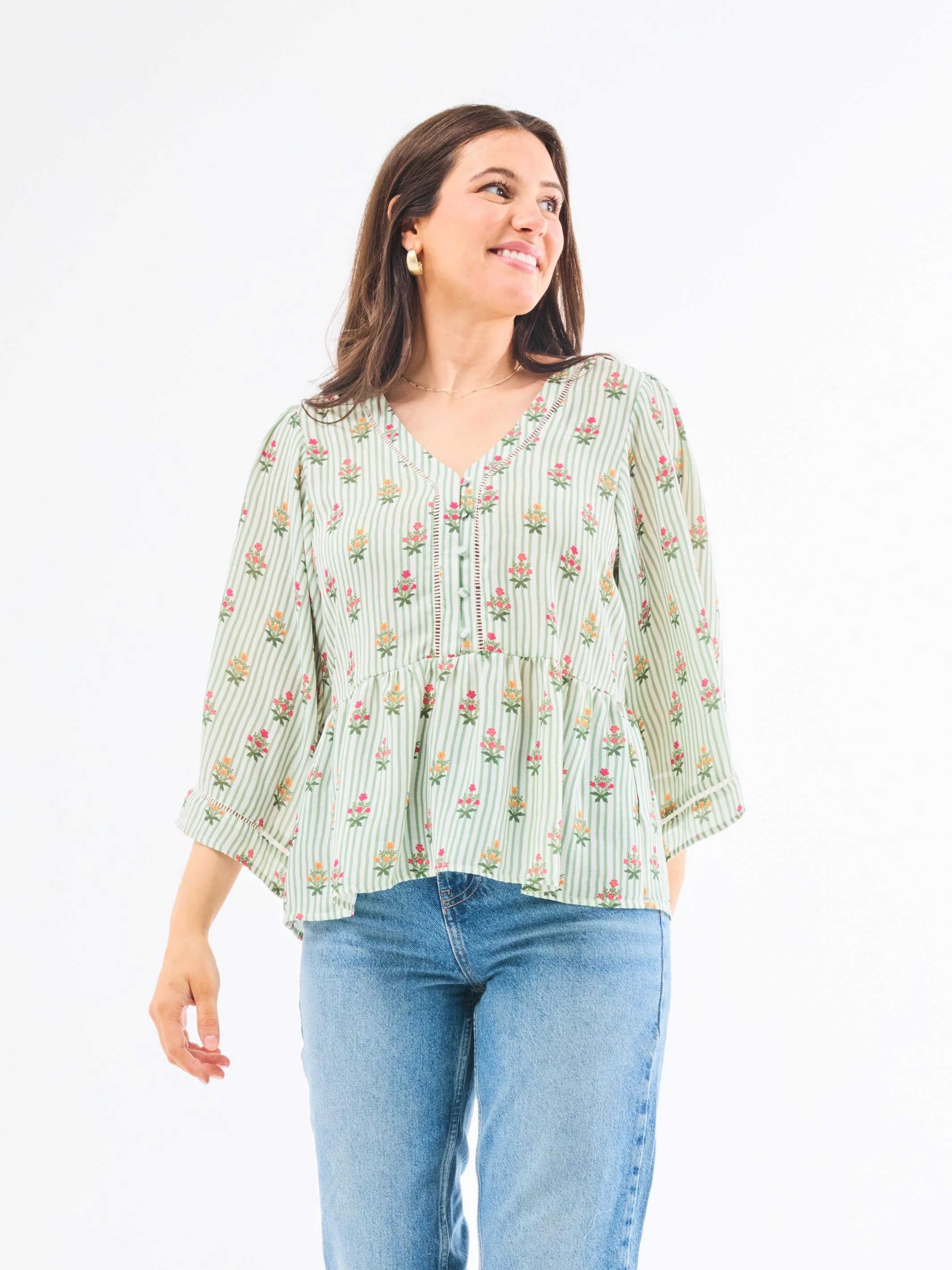 FINAL SALE - Monroe Top | Cottage Stripes Green | Mary Square