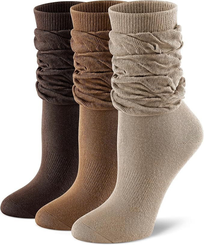 FITRELL Slouch Crew Socks for Women, Pre-sewn Slouch Look Soft Cotton Mid Calf Retro Cute Socks 3... | Amazon (US)