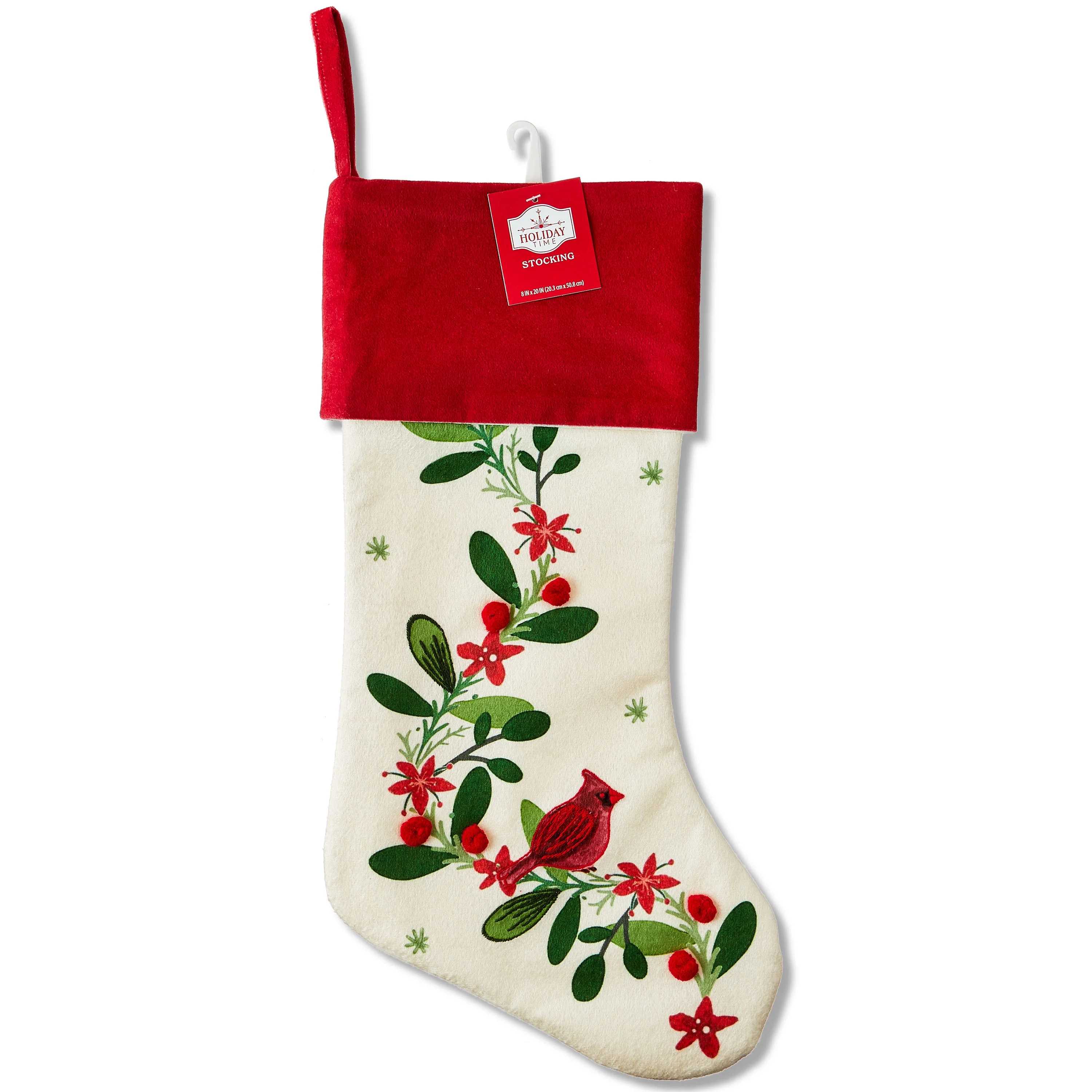 Off-White Embroidered Mistletoe Christmas Stocking, 20", by Holiday Time | Walmart (US)